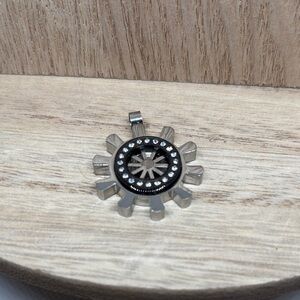 Silver Gear Pendant with Black and Crystal Accents